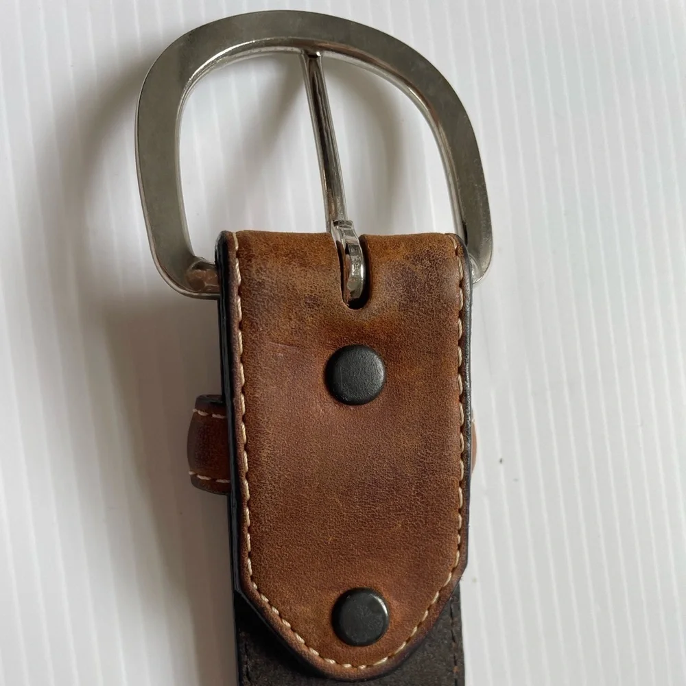 Cody James Leather Belt Two Tone Black Brown Silver Tone Buckle Size 30 USA